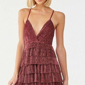 Forever 21 Red Metallic Sparkle Mini Ruffle Dress